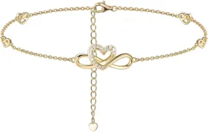 Moissanite Infinity Bracelet/Anklet for Women, Real Authentic 925 Sterling Silver Hypoallergenic, Beautiful Summer Jewelry, Bracelet: 5.8-7.8inch(15-19cm), Anklet: 8.6-10.6inch(21-26cm), Adjustable