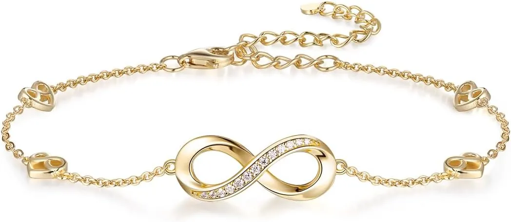 Moissanite Infinity Bracelet/Anklet for Women, Real Authentic 925 Sterling Silver Hypoallergenic, Beautiful Summer Jewelry, Bracelet: 5.8-7.8inch(15-19cm), Anklet: 8.6-10.6inch(21-26cm), Adjustable