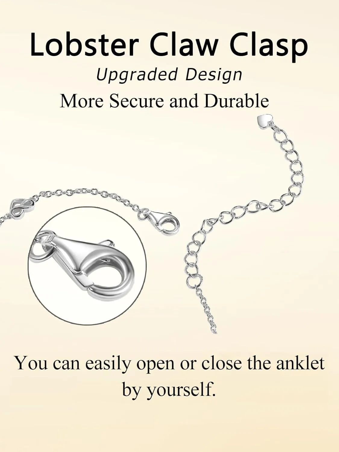 Moissanite Infinity Bracelet/Anklet for Women, Real Authentic 925 Sterling Silver Hypoallergenic, Beautiful Summer Jewelry, Bracelet: 5.8-7.8inch(15-19cm), Anklet: 8.6-10.6inch(21-26cm), Adjustable