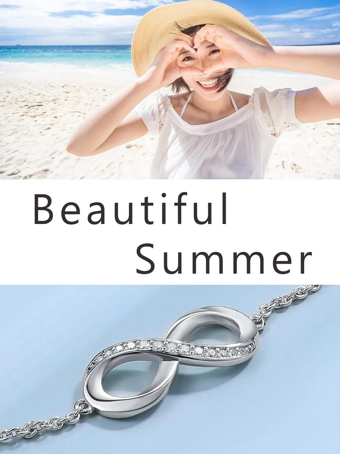 Moissanite Infinity Bracelet/Anklet for Women, Real Authentic 925 Sterling Silver Hypoallergenic, Beautiful Summer Jewelry, Bracelet: 5.8-7.8inch(15-19cm), Anklet: 8.6-10.6inch(21-26cm), Adjustable