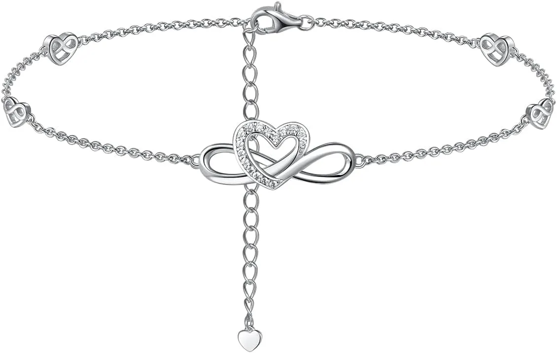 Moissanite Infinity Bracelet/Anklet for Women, Real Authentic 925 Sterling Silver Hypoallergenic, Beautiful Summer Jewelry, Bracelet: 5.8-7.8inch(15-19cm), Anklet: 8.6-10.6inch(21-26cm), Adjustable
