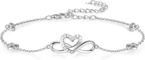 Moissanite Infinity Bracelet/Anklet for Women, Real Authentic 925 Sterling Silver Hypoallergenic, Beautiful Summer Jewelry, Bracelet: 5.8-7.8inch(15-19cm), Anklet: 8.6-10.6inch(21-26cm), Adjustable
