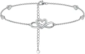 Moissanite Infinity Bracelet/Anklet for Women, Real Authentic 925 Sterling Silver Hypoallergenic, Beautiful Summer Jewelry, Bracelet: 5.8-7.8inch(15-19cm), Anklet: 8.6-10.6inch(21-26cm), Adjustable