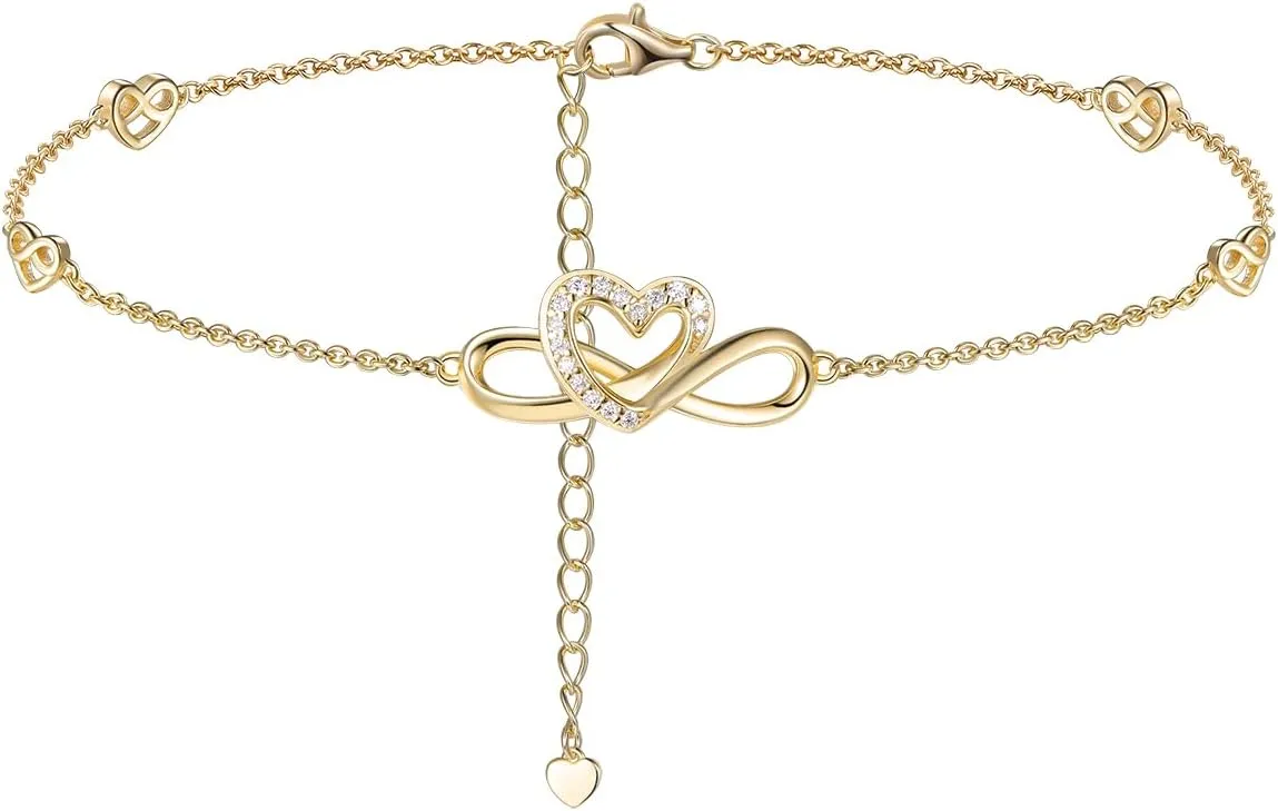 Moissanite Infinity Bracelet/Anklet for Women, Real Authentic 925 Sterling Silver Hypoallergenic, Beautiful Summer Jewelry, Bracelet: 5.8-7.8inch(15-19cm), Anklet: 8.6-10.6inch(21-26cm), Adjustable