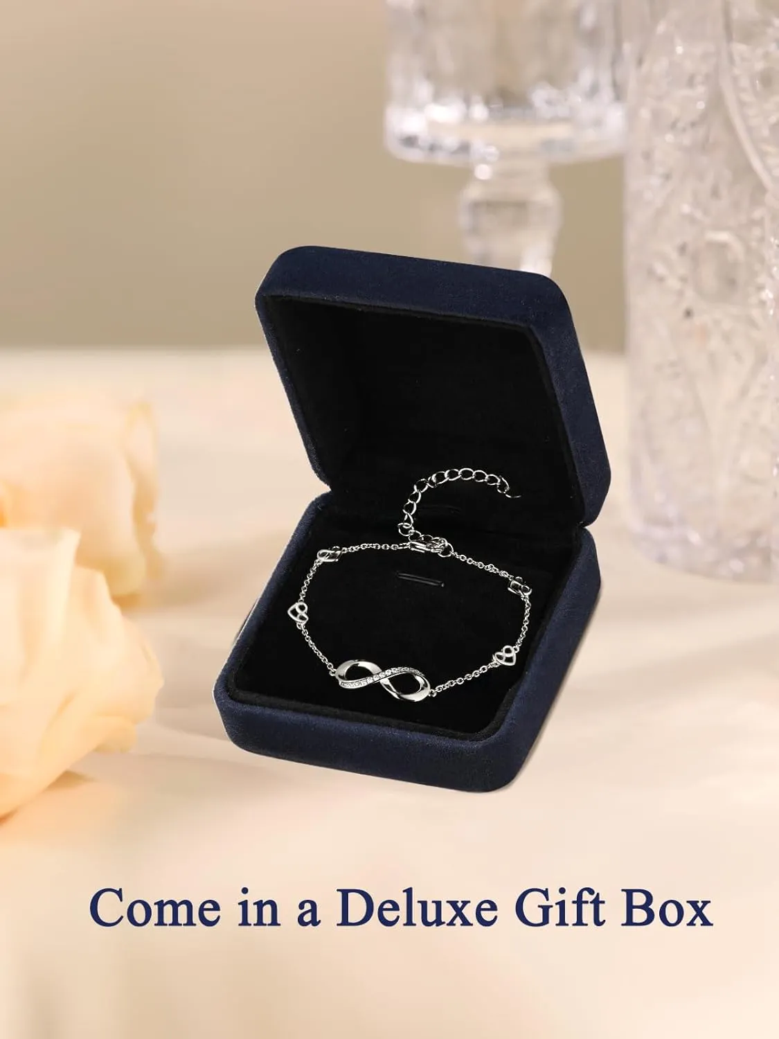 Moissanite Infinity Bracelet/Anklet for Women, Real Authentic 925 Sterling Silver Hypoallergenic, Beautiful Summer Jewelry, Bracelet: 5.8-7.8inch(15-19cm), Anklet: 8.6-10.6inch(21-26cm), Adjustable