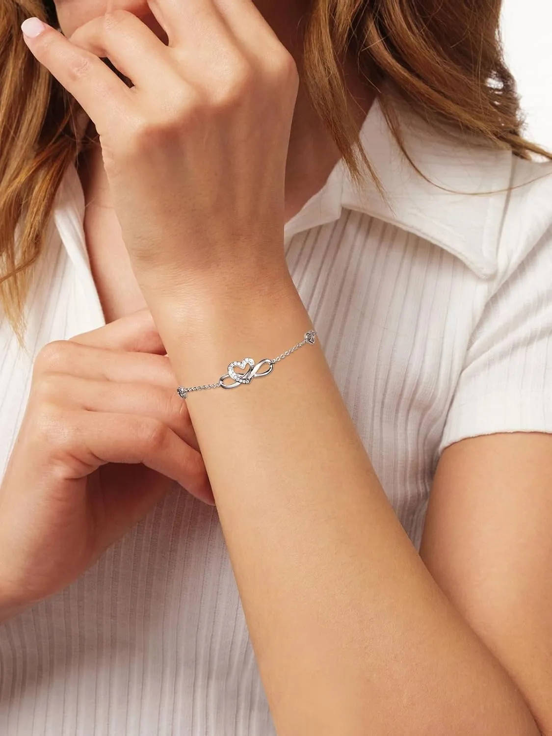 Moissanite Infinity Bracelet/Anklet for Women, Real Authentic 925 Sterling Silver Hypoallergenic, Beautiful Summer Jewelry, Bracelet: 5.8-7.8inch(15-19cm), Anklet: 8.6-10.6inch(21-26cm), Adjustable