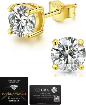 Moissanite Stud Earrings for Women Men D Color VVS1 Clarity Round Cut Lab Created Diamond 925 Sterling Silver 18K White Gold Plated Jewelry