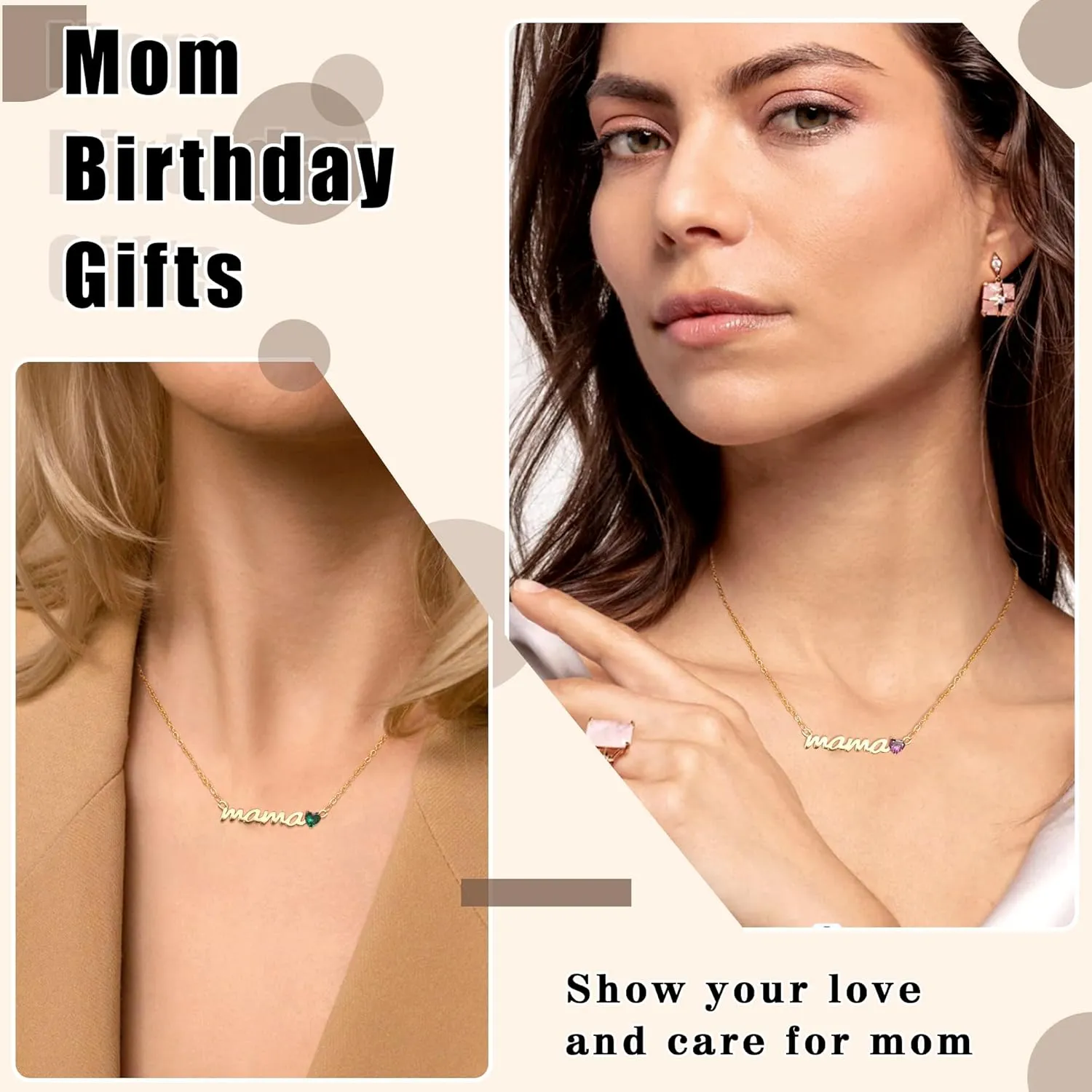 Mom Gifts for Mothers Day, Birthday Gifts for Mom Birthstone Necklace for Women 14K Gold Plated Mama Necklace Trendy Pendant Jewelry Gifts for Moms Mothers Mother in Law