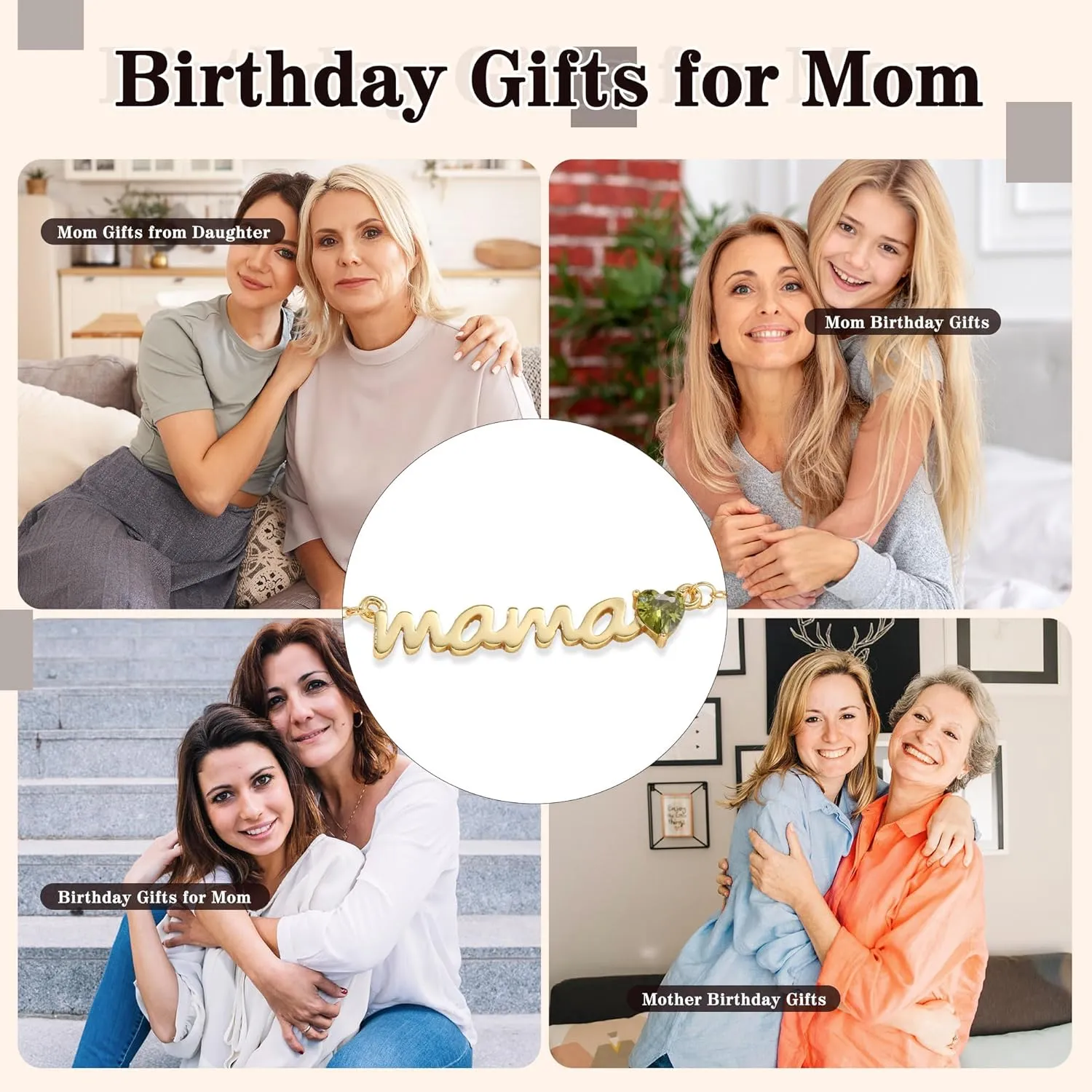 Mom Gifts for Mothers Day, Birthday Gifts for Mom Birthstone Necklace for Women 14K Gold Plated Mama Necklace Trendy Pendant Jewelry Gifts for Moms Mothers Mother in Law