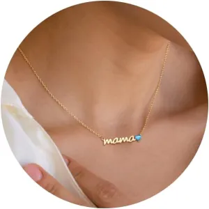 Mom Gifts for Mothers Day, Birthday Gifts for Mom Birthstone Necklace for Women 14K Gold Plated Mama Necklace Trendy Pendant Jewelry Gifts for Moms Mothers Mother in Law