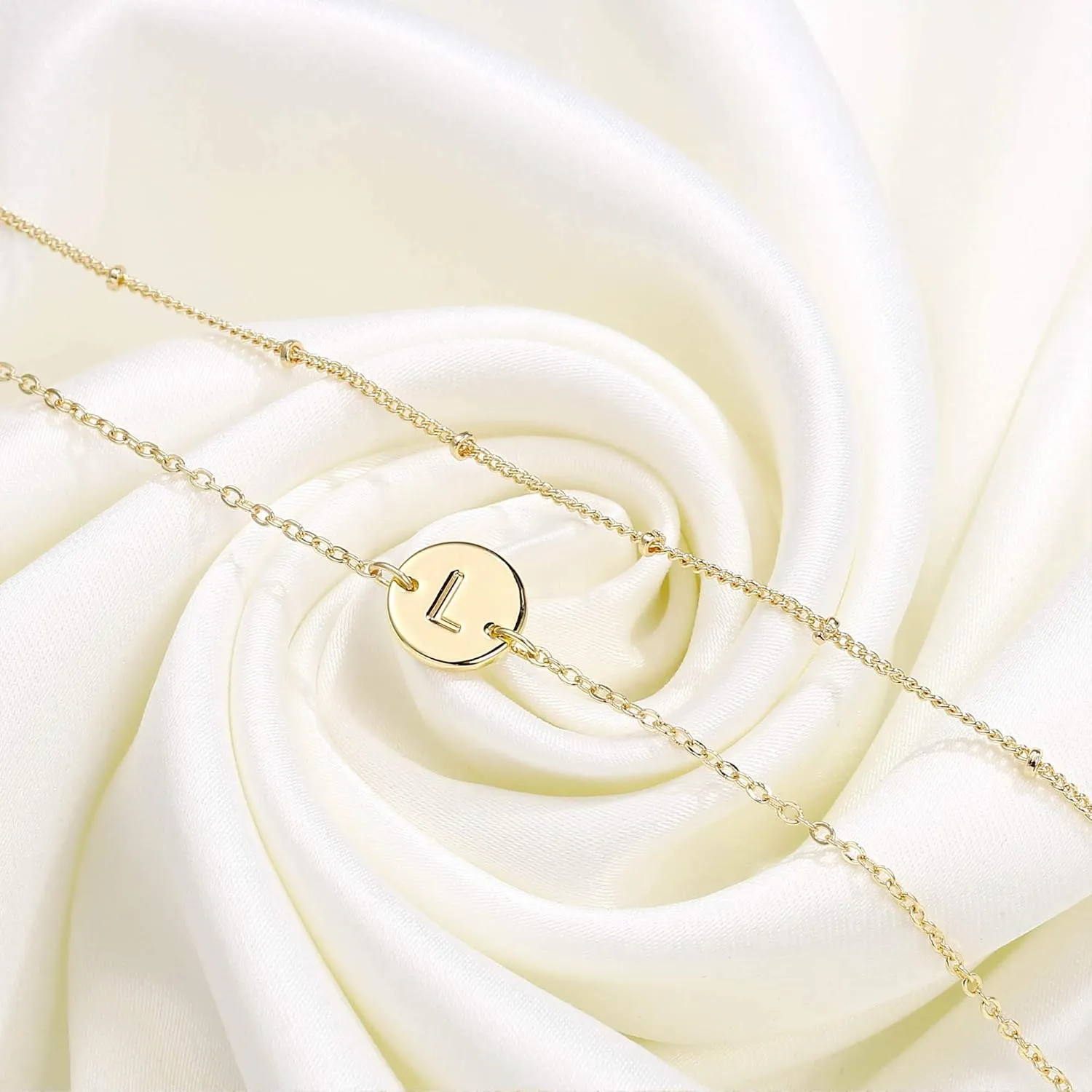 MONOZO Gold Initial Bracelets for Women Mothers Day Gifts, Dainty 14K Gold Plated Layered Beaded Letter Initial Bracelet Personalized 26 Alphabet Disc Monogram Charm Bracelet Mothers Day Gifts for Mom