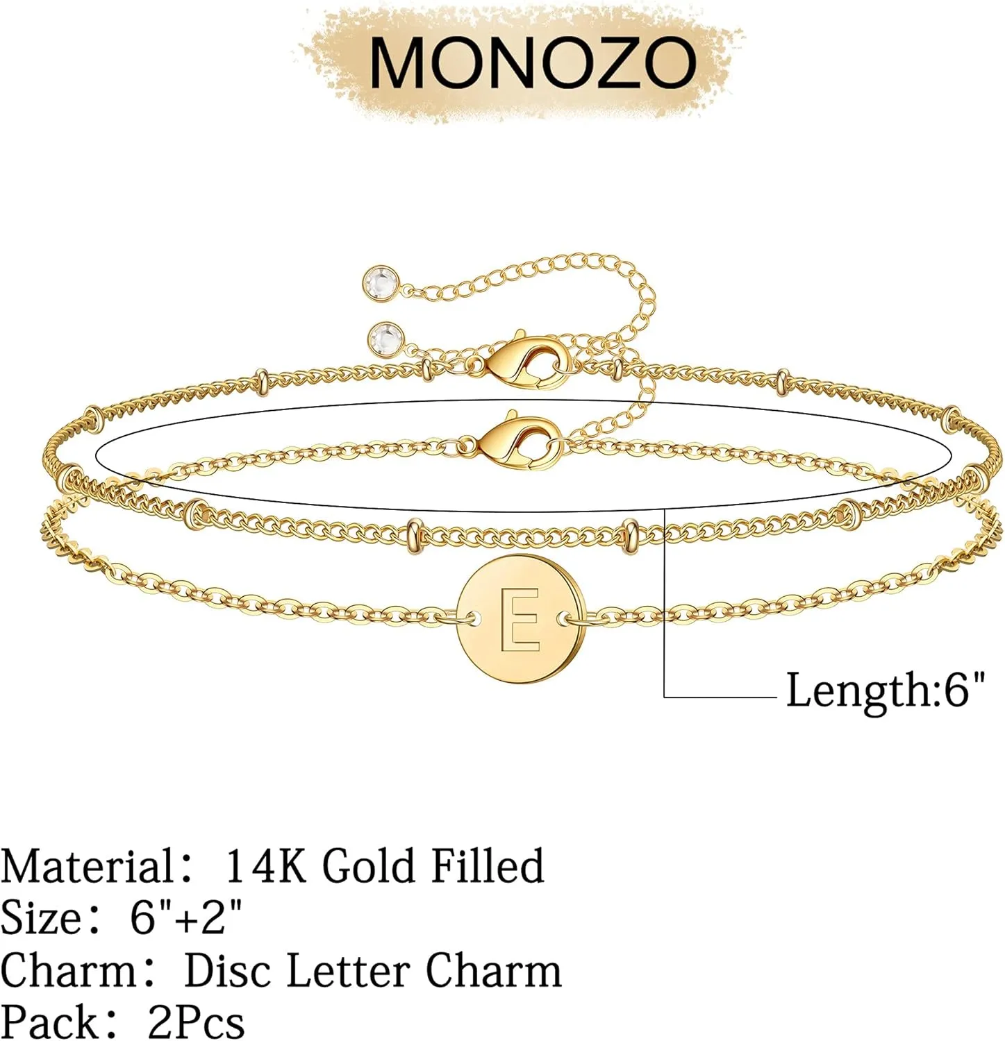 MONOZO Gold Initial Bracelets for Women Mothers Day Gifts, Dainty 14K Gold Plated Layered Beaded Letter Initial Bracelet Personalized 26 Alphabet Disc Monogram Charm Bracelet Mothers Day Gifts for Mom