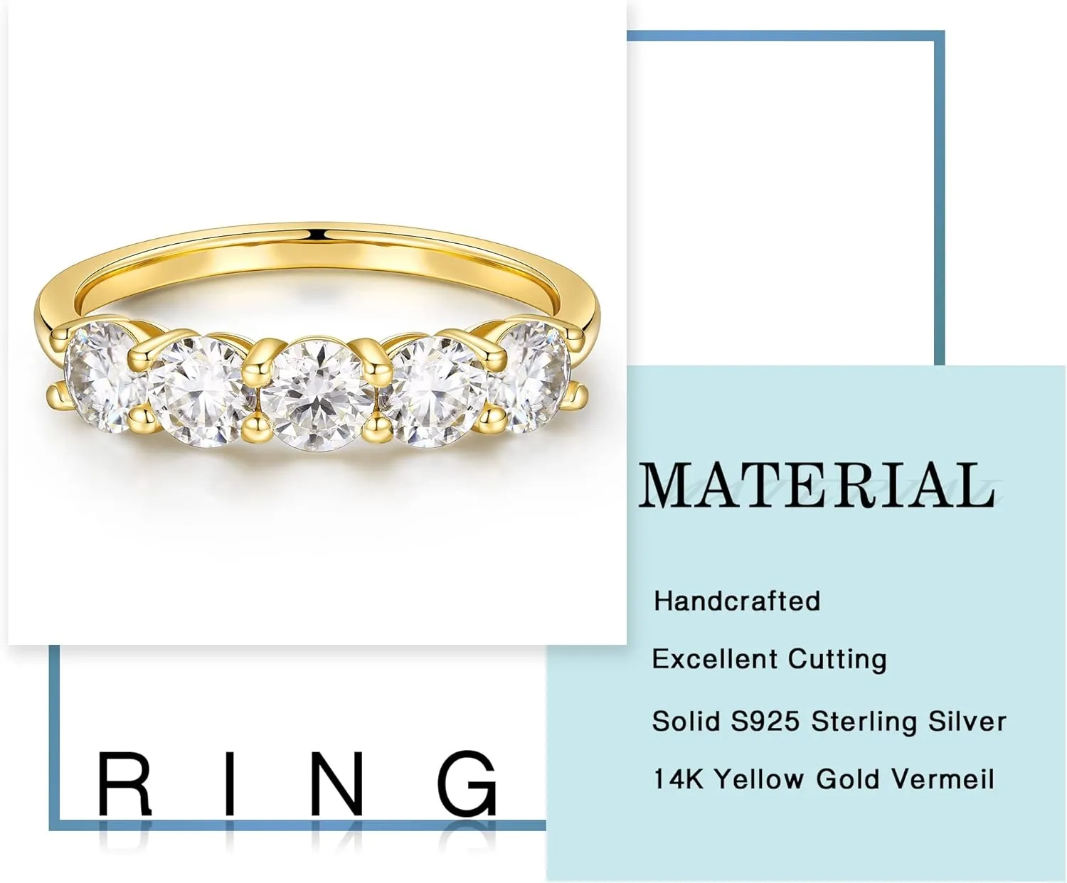 MOOSEA Valentines Day Gifts for Her 5 Stone Moissanite Rings for Women, 4MM D Color VVS1 Clarity Lab Created Moissanite Anniversary Rings 14K White Gold Vermeil 5 Stone Moissanite Wedding Bands