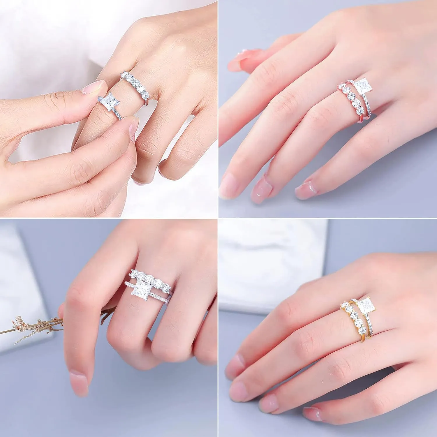 MOOSEA Valentines Day Gifts for Her 5 Stone Moissanite Rings for Women, 4MM D Color VVS1 Clarity Lab Created Moissanite Anniversary Rings 14K White Gold Vermeil 5 Stone Moissanite Wedding Bands