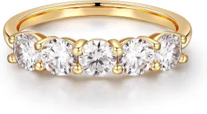 MOOSEA Valentines Day Gifts for Her 5 Stone Moissanite Rings for Women, 4MM D Color VVS1 Clarity Lab Created Moissanite Anniversary Rings 14K White Gold Vermeil 5 Stone Moissanite Wedding Bands