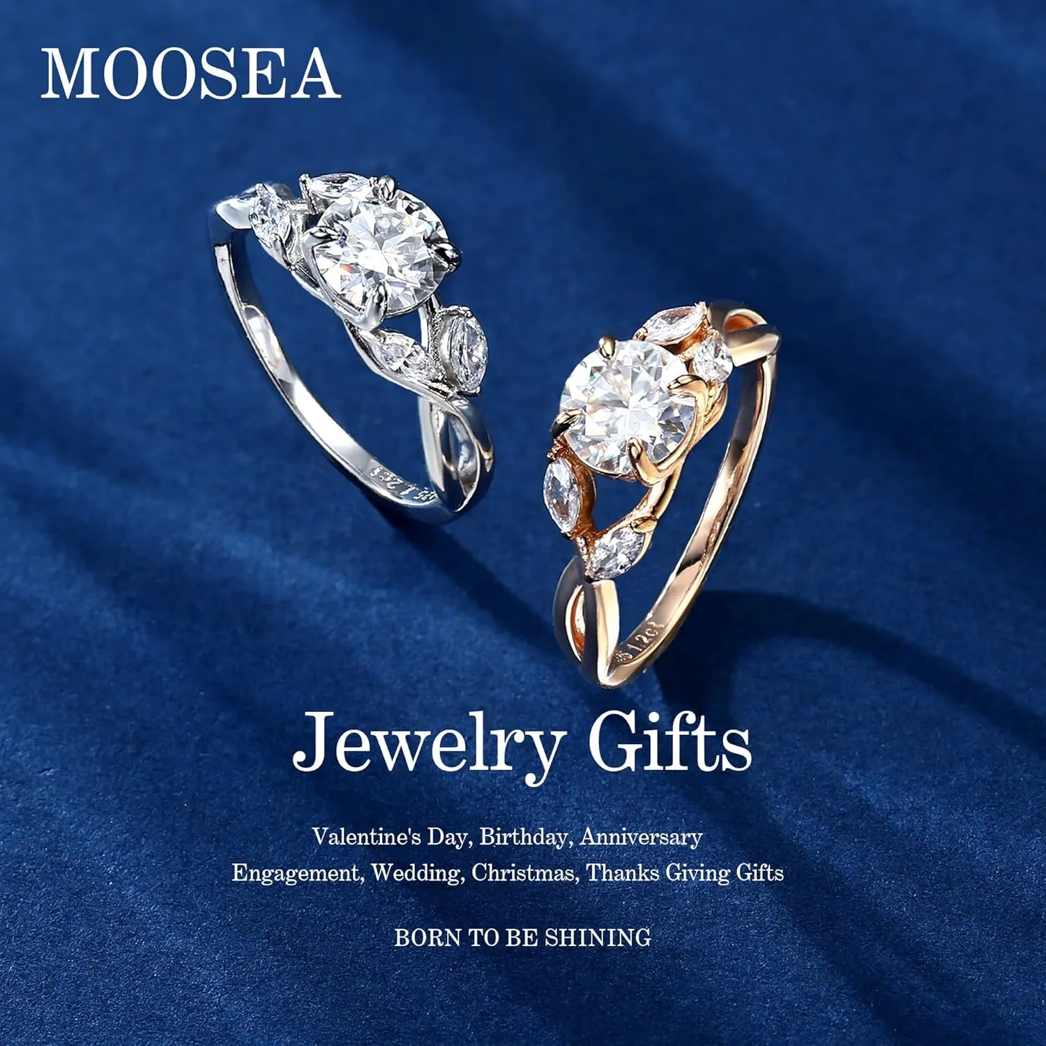 MOOSEA Willow Moissanite Engagement Rings for Women, 1.2ct D Color VVS1 Clarity Lab Created Moissanite Wedding Ring 925 Sterling Silver Solid Twig Moissanite Rings for Women Jewelry Gifts