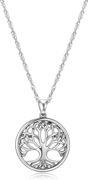 MORGAN & PAIGE .925 Sterling Silver Rhodium Plated or Oxidized Celtic Knot Openwork Tree of Life Drop Earrings or Pendant Necklace for Women - Hypoallergenic Silver Jewelry for Women, Jewelry for Her