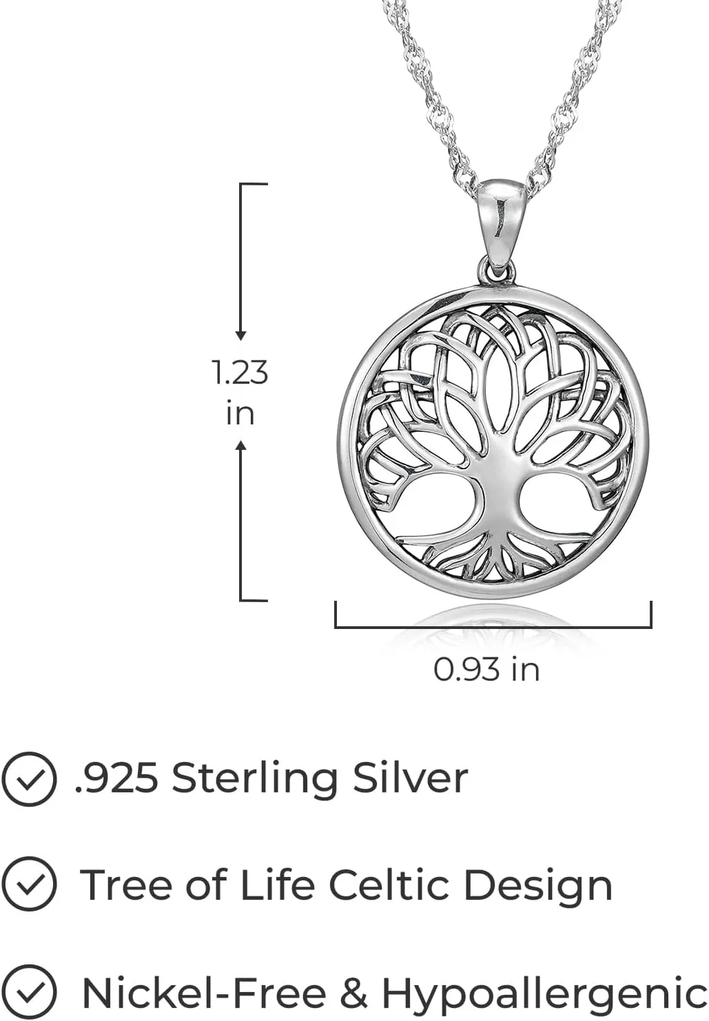 MORGAN & PAIGE .925 Sterling Silver Rhodium Plated or Oxidized Celtic Knot Openwork Tree of Life Drop Earrings or Pendant Necklace for Women - Hypoallergenic Silver Jewelry for Women, Jewelry for Her
