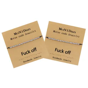 Morse Code Bracelet for Women Beads Adjustable Bracelet Friendship Bracelet Best Friend Bracelet Inspirational Gift for Her (Fu*k off - 2pcs)