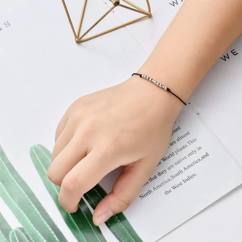 Morse Code Bracelet for Women Beads Adjustable Bracelet Friendship Bracelet Best Friend Bracelet Inspirational Gift for Her (Fu*k off - 2pcs)