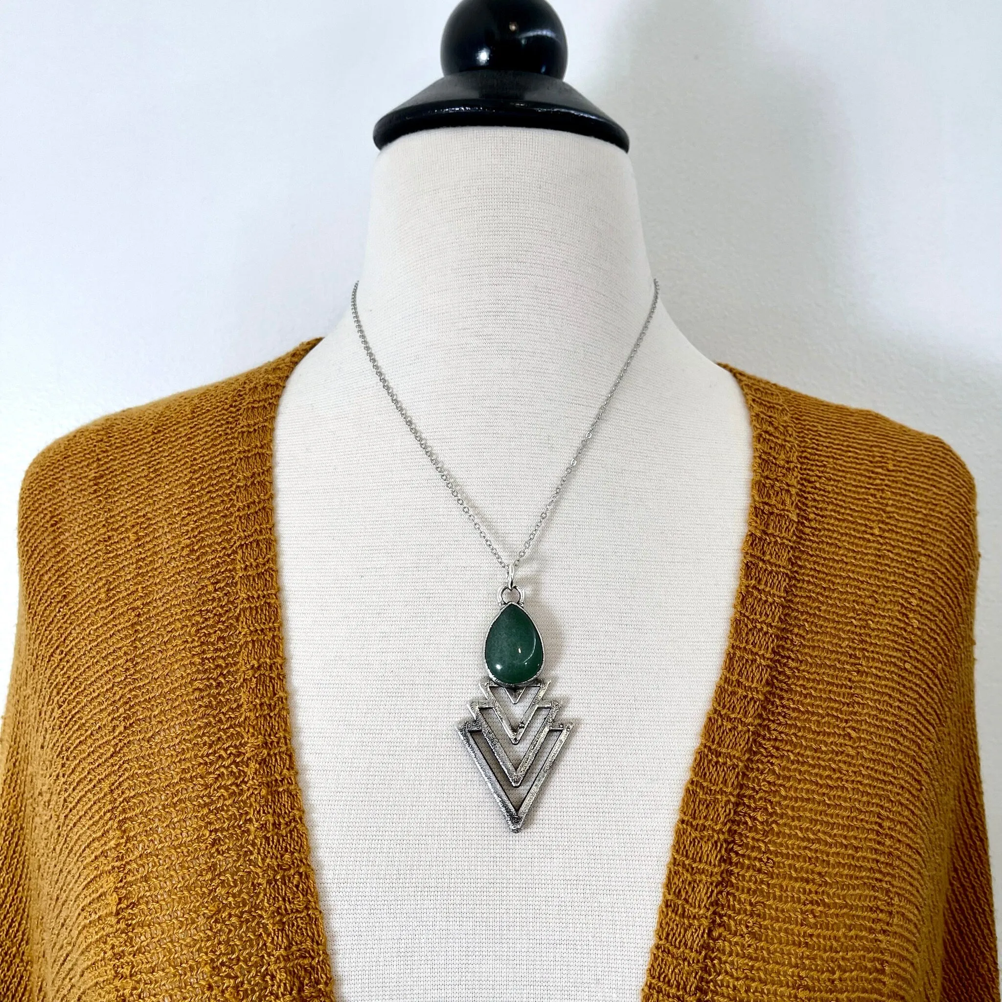 Moss & Moon Collection - Green Aventurine Statement Necklace set in Fine Silver /