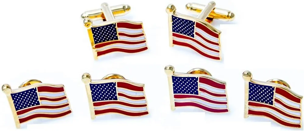 MRCUFF United States of America Flag USA Tuxedo Cufflinks and Studs Set in a Presentation Gift Box & Polishing Cloth