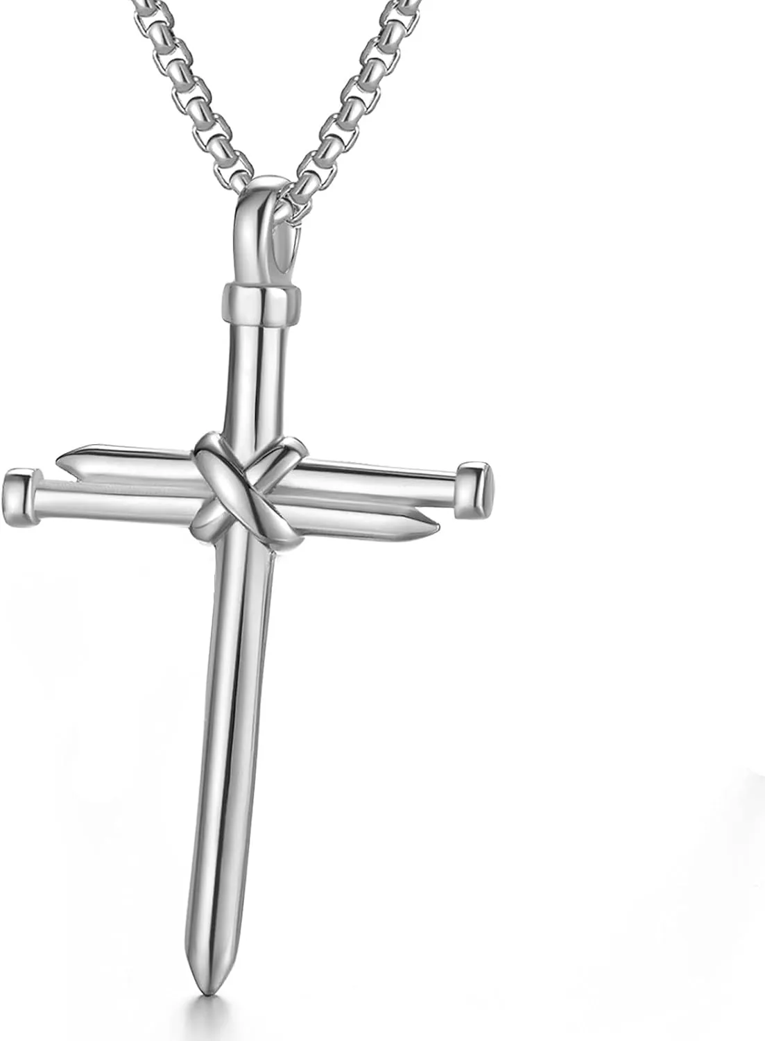 Nail Cross Pendant Necklace for Men Women Stainless Steel Cross Necklace for Male Jewelry