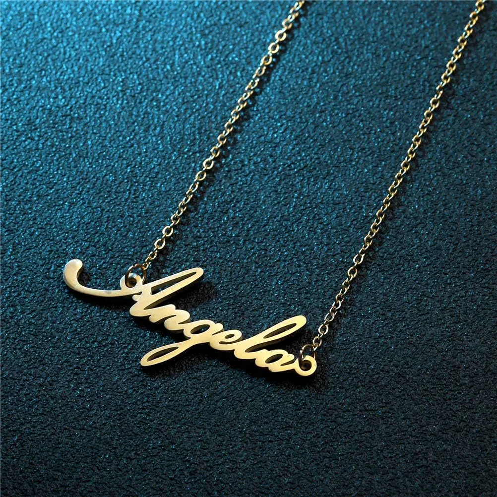 Name Necklace Personalized,Name Necklace Cursive Font Made with Name Pendant 16" Adjustable Chain