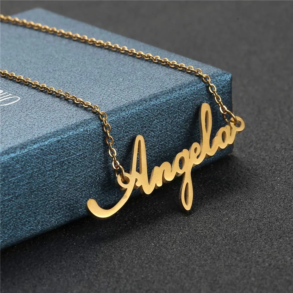 Name Necklace Personalized,Name Necklace Cursive Font Made with Name Pendant 16" Adjustable Chain
