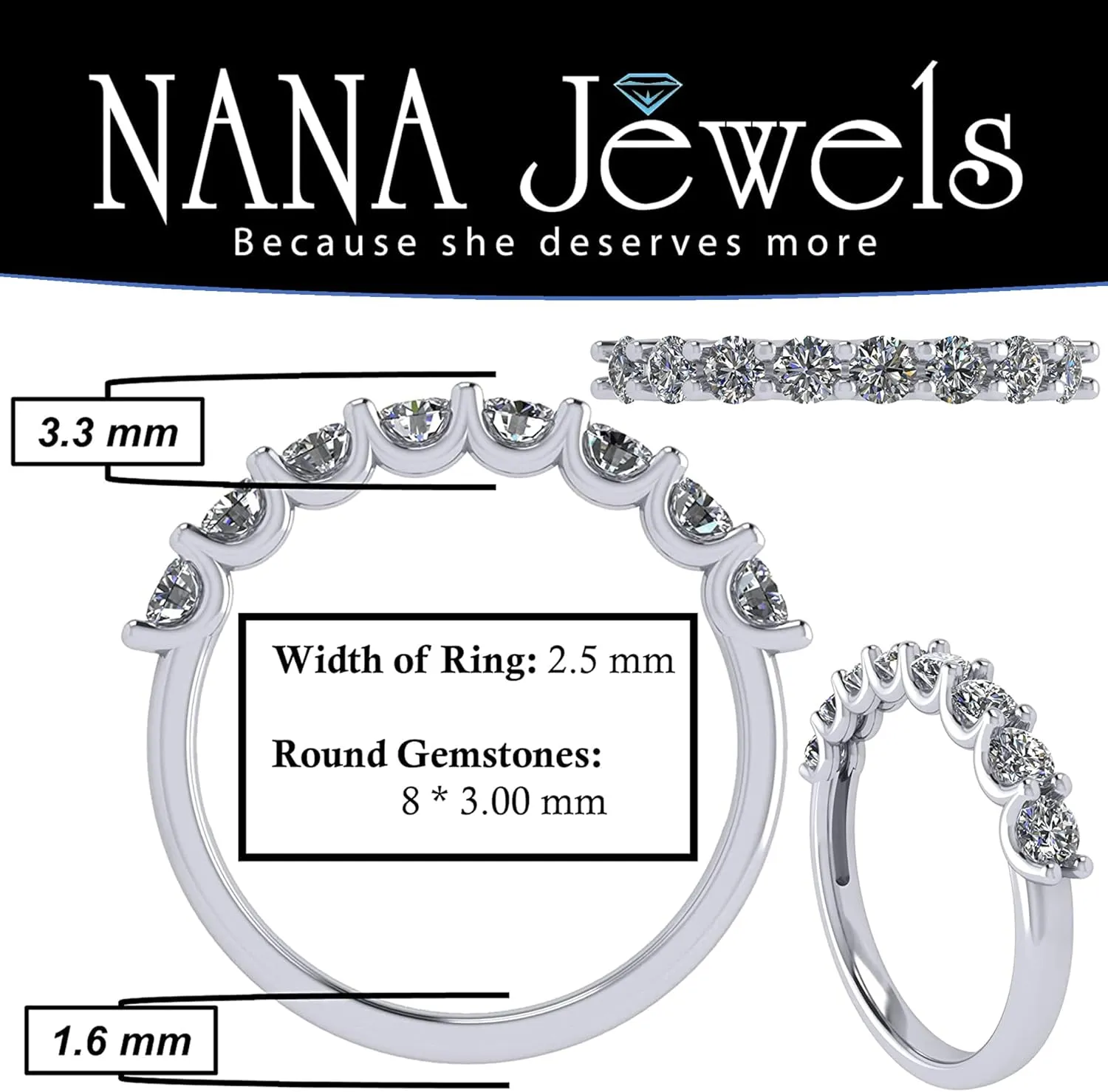 NANA Jewels 1.00ct Simulated Diamond Wedding Rings Anniversary Band, Wedding Sets for Women in Silver, 10K or 14K
