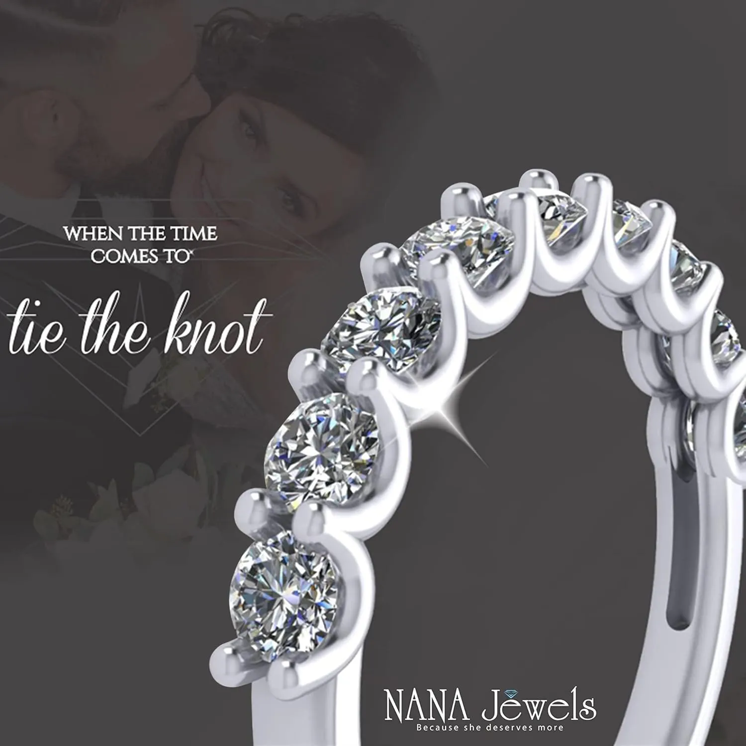 NANA Jewels 1.00ct Simulated Diamond Wedding Rings Anniversary Band, Wedding Sets for Women in Silver, 10K or 14K