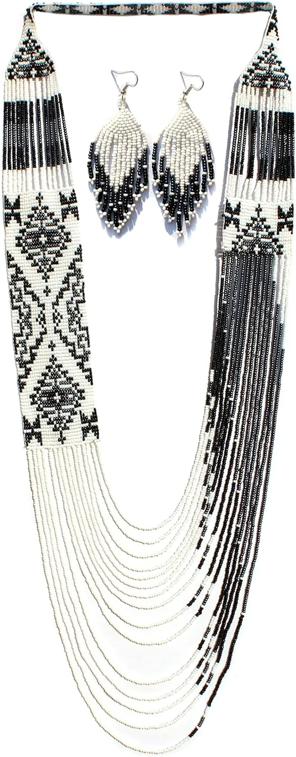 Native American Style Layered Beaded Necklace - Ukrainian Handmade Seed Bead Tribal Ethnic Necklace, La-4
