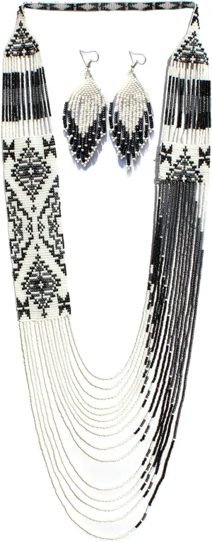Native American Style Layered Beaded Necklace - Ukrainian Handmade Seed Bead Tribal Ethnic Necklace, La-4