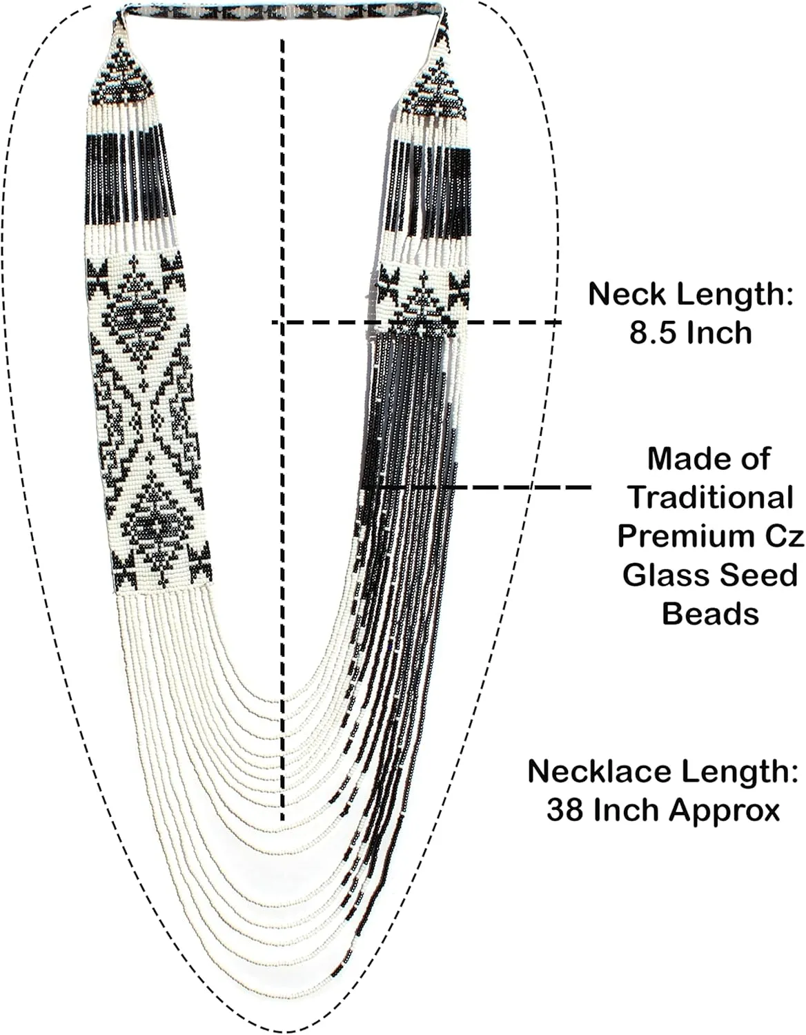 Native American Style Layered Beaded Necklace - Ukrainian Handmade Seed Bead Tribal Ethnic Necklace, La-4