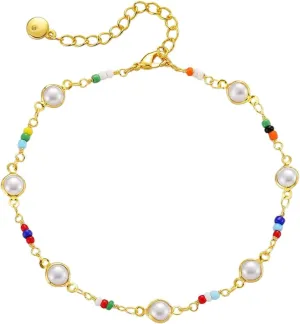 New 2025 Unisex Bohemian Colorful Beads Women Anklet Ethnic Style Handmade Copper Plated 18K Gold Border Abs Imitation Pearl Jewelry Luxury With You Accessories Trendy Best For Gift And Men