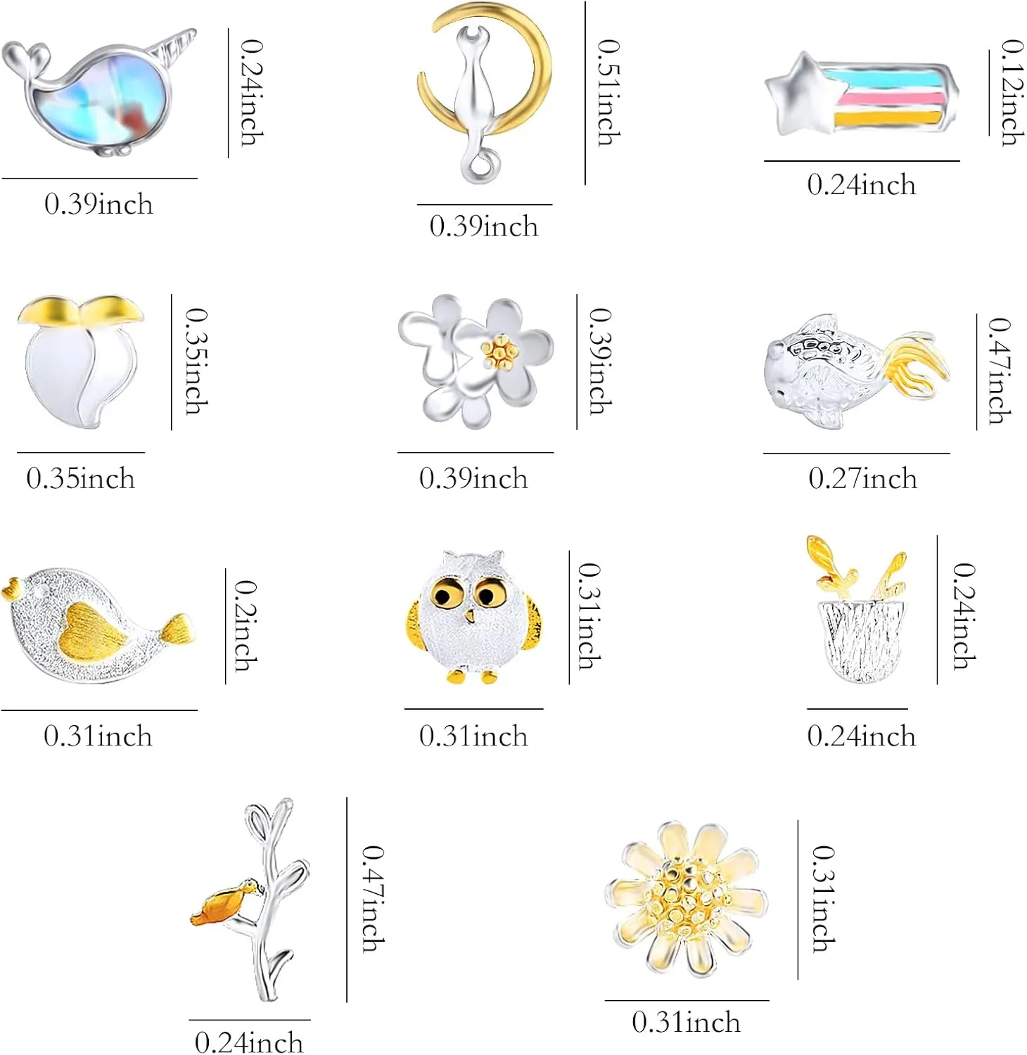 NEWITIN 11 Pairs 925 Sterling Silver Stud Earrings for Women Hypoallergenic Studs Unicorn Earring Animals Earring Cute Small Stud Earrings for Women