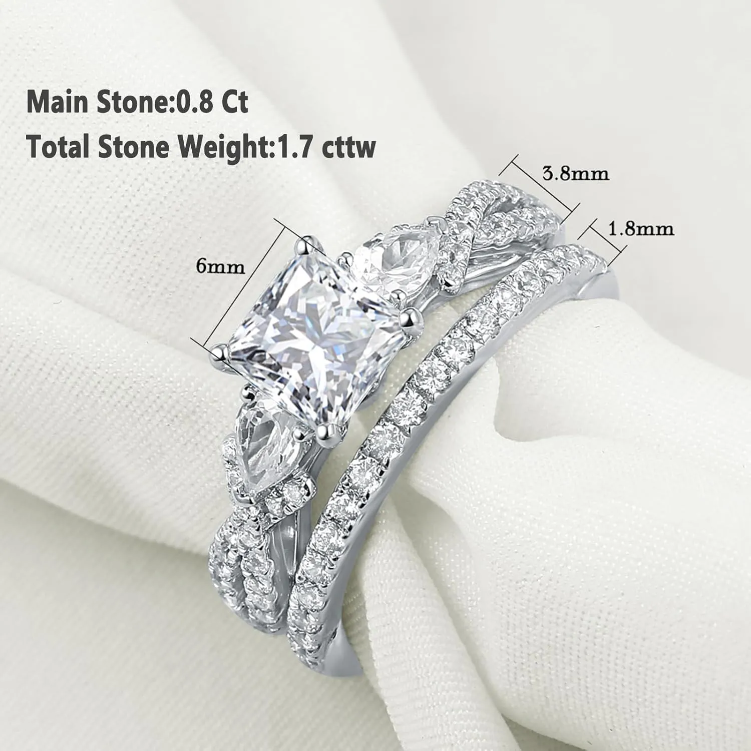 Newshe Jewellery 2.5ct Princess Pear White AAAAA Cz 925 Sterling Silver Engagement Wedding Ring Set Size 4-13