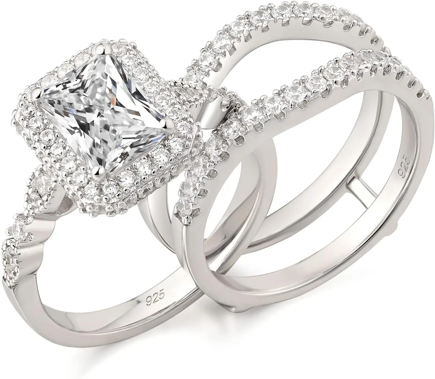 Newshe Jewellery 2.78Ct Wedding Band Bridal Ring Enhancer Engagement Ring Set for Women 925 Sterling Silver Radiant White Gold 5A Cz Size 5-10