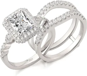 Newshe Jewellery 2.78Ct Wedding Band Bridal Ring Enhancer Engagement Ring Set for Women 925 Sterling Silver Radiant White Gold 5A Cz Size 5-10