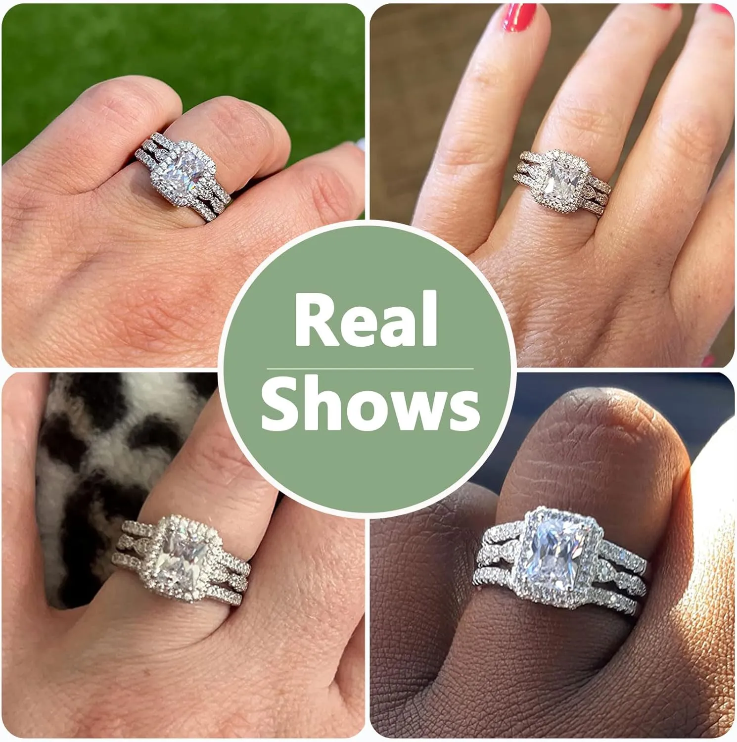 Newshe Jewellery 2.78Ct Wedding Band Bridal Ring Enhancer Engagement Ring Set for Women 925 Sterling Silver Radiant White Gold 5A Cz Size 5-10