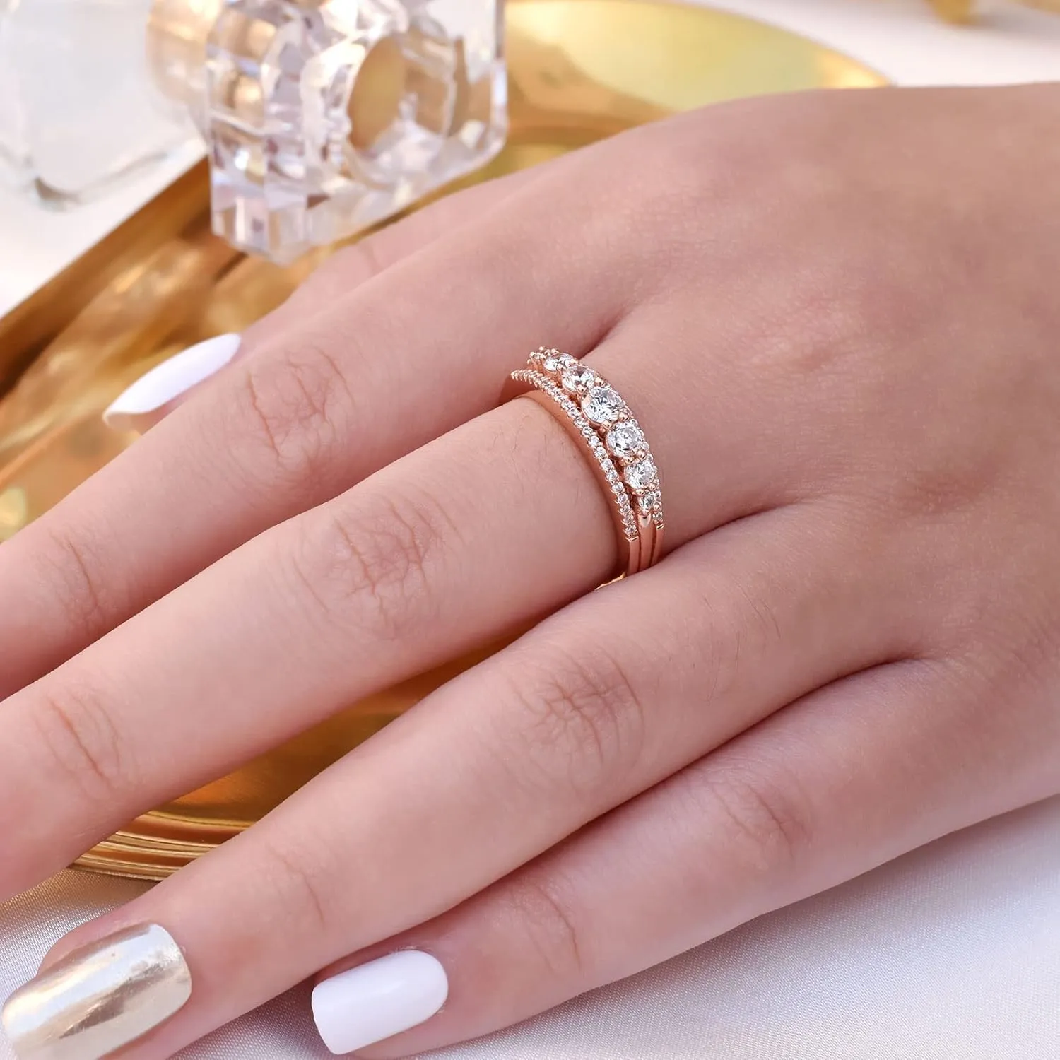 Newshe Jewellery Eternity Ring Wedding Band for Women 925 Sterling Silver 1.13ct Round White AAAAA Cz Size 4-13