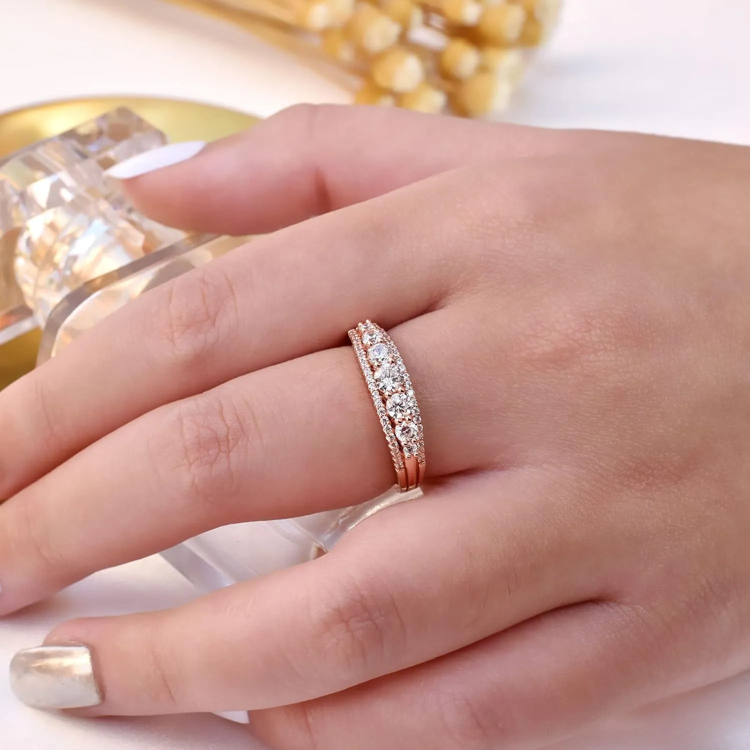 Newshe Jewellery Eternity Ring Wedding Band for Women 925 Sterling Silver 1.13ct Round White AAAAA Cz Size 4-13