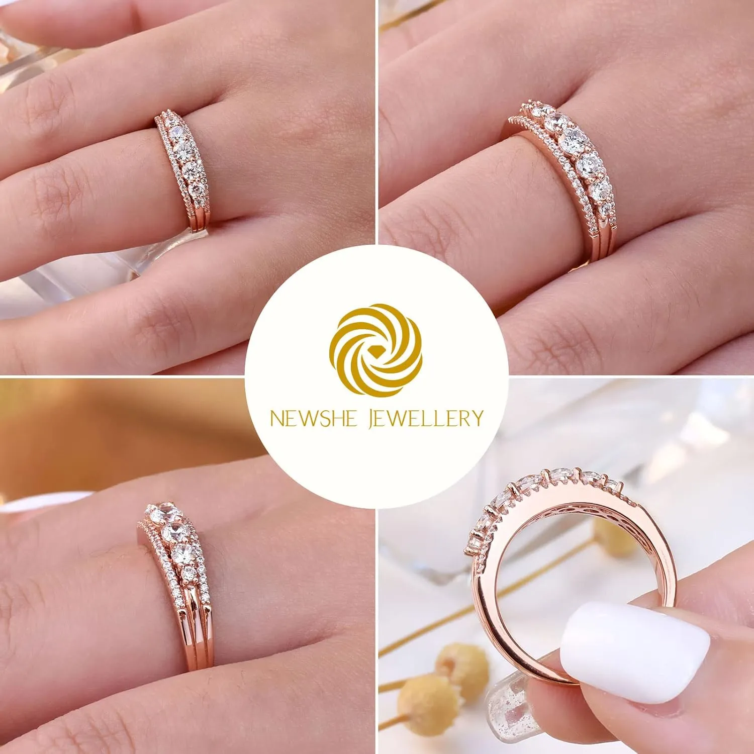 Newshe Jewellery Eternity Ring Wedding Band for Women 925 Sterling Silver 1.13ct Round White AAAAA Cz Size 4-13