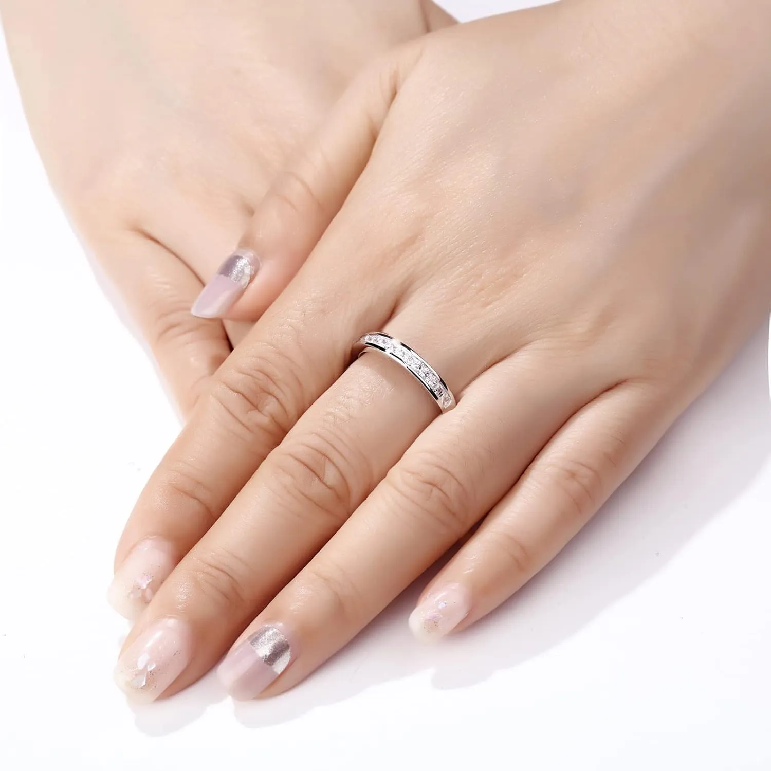 Newshe Jewellery Wedding Bands Eternity Rings for Women AAAAA Cubic Zirconia Princess 925 Sterling Silver Size 5-10