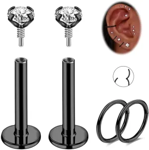 Nose Rings Stud Surgical Steel Internal Thread Piercing Jewelry Set Nose Medusa Lip Labret Hypoallergenic Clicker Hoop Septum Rings Cartilage Tragus Helix Conch Earrings for Women Men 16G 18G