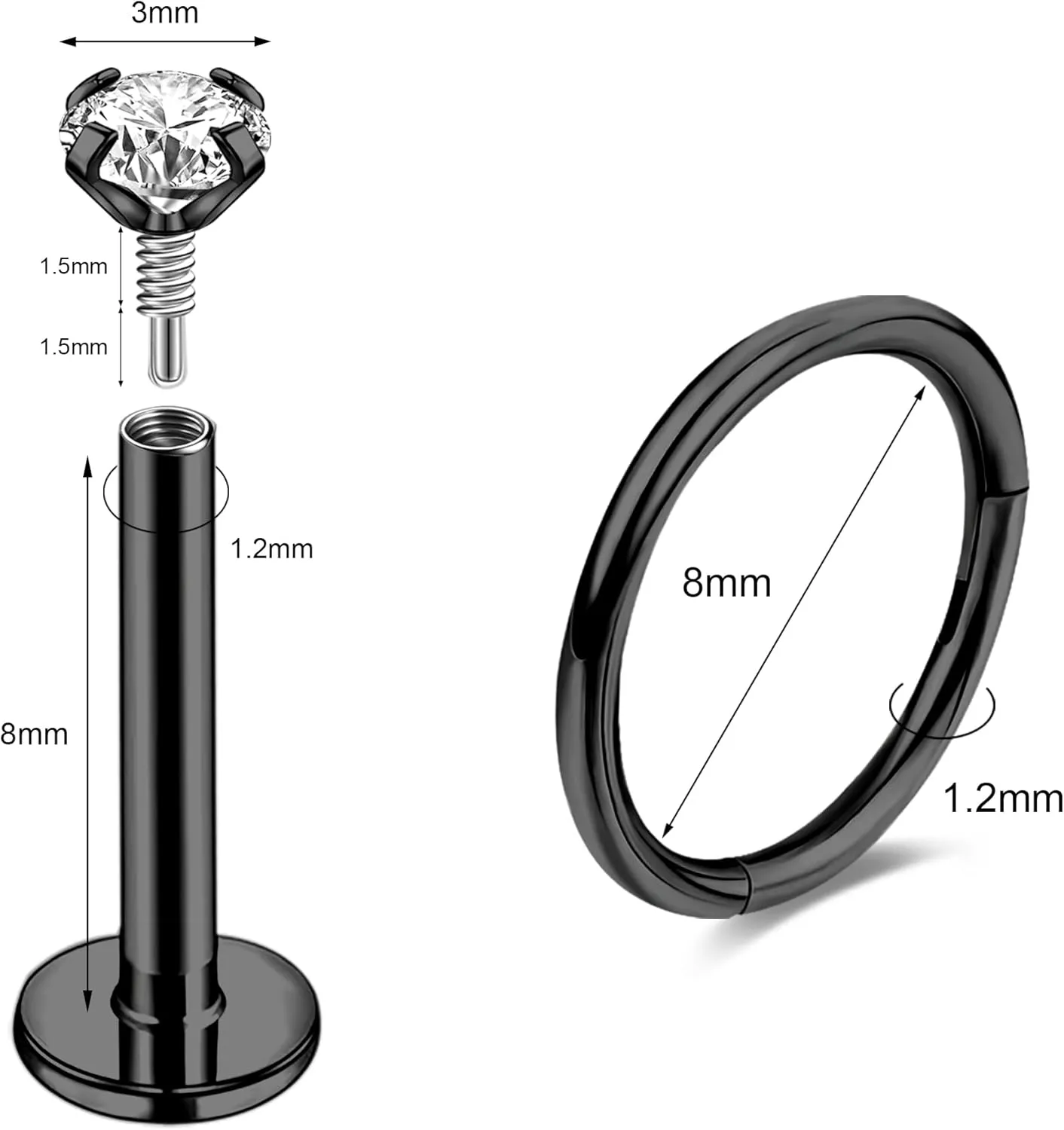 Nose Rings Stud Surgical Steel Internal Thread Piercing Jewelry Set Nose Medusa Lip Labret Hypoallergenic Clicker Hoop Septum Rings Cartilage Tragus Helix Conch Earrings for Women Men 16G 18G