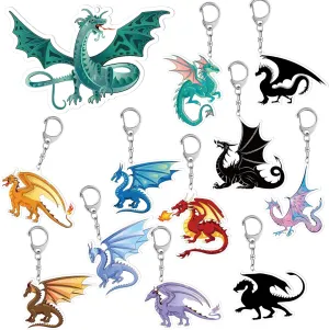 Nosiny 12 Pcs 2.4 Inch Acrylic Dragon Keychain for Kids Dragon Party Favor Dinosaur Key Rings for Handbag Wallet Jewelry Gift
