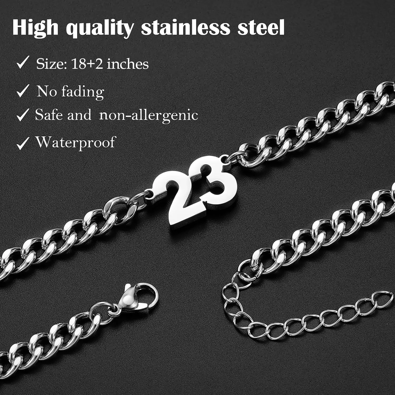 Number Necklace for Men Boys Athletes, Stainless Steel Chain Football Soccer Basketball Baseball 0-99 Birthday Gifts Jewelry 18 2Inches
