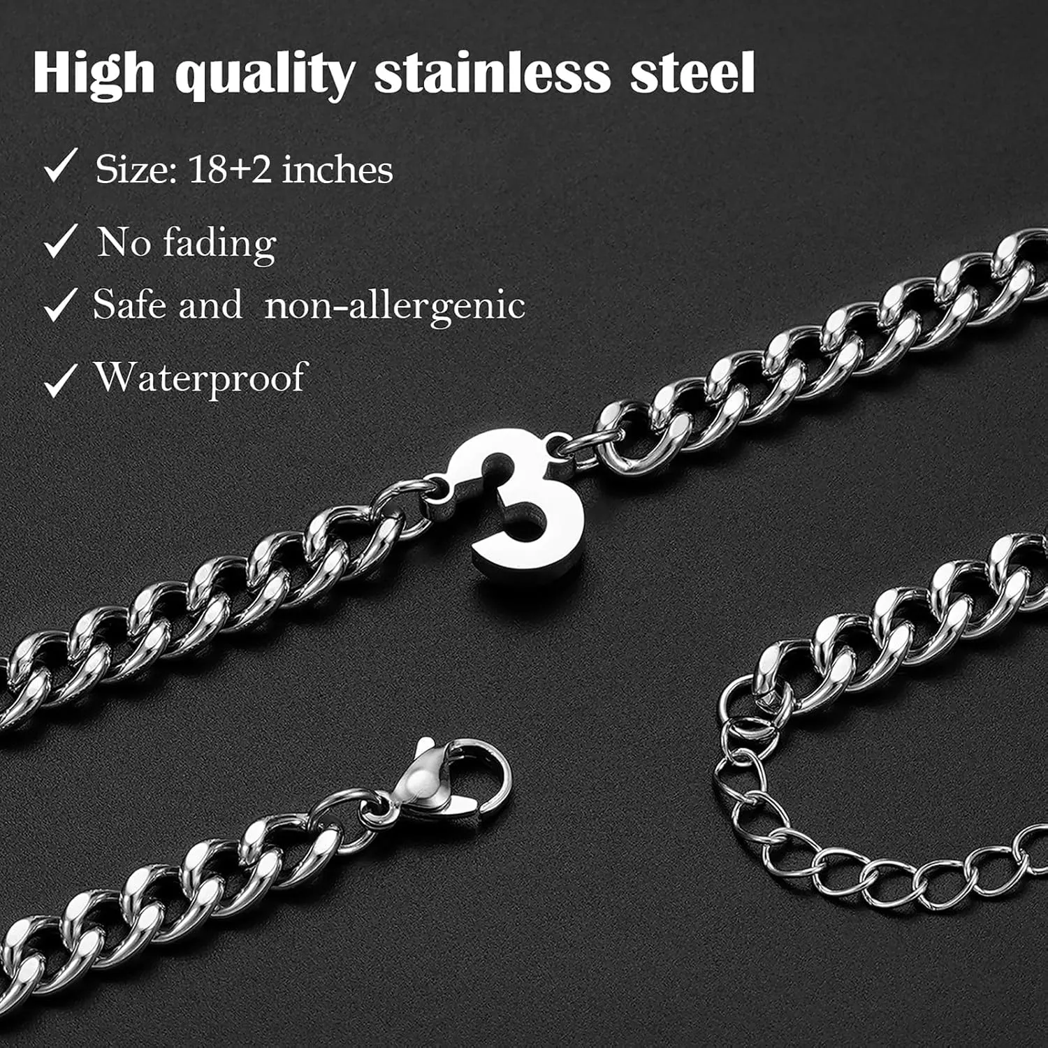 Number Necklace for Men Boys Athletes, Stainless Steel Chain Football Soccer Basketball Baseball 0-99 Birthday Gifts Jewelry 18 2Inches
