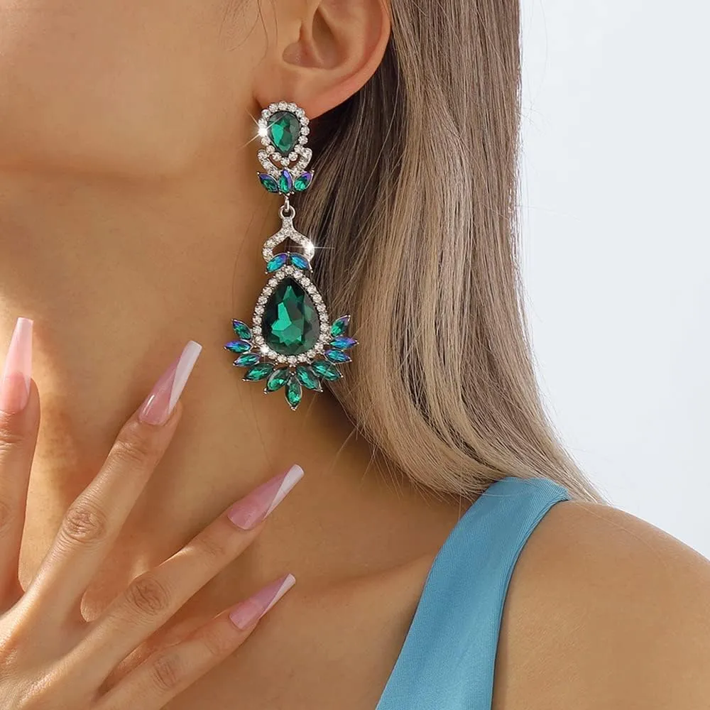 Octwine Bohemian Statement Rhinestones Pendant Earrings Fashion Dangle Earrings Drop Shiny Bar Party Prom Earrings for Women